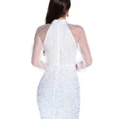 Mock Neck Mesh Patchwork Sequins Party Dress 12 Mock Neck Mesh Patchwork Sequins Party Dress -Amour Vert shop 210330956 5