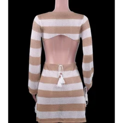 V-neck Cutout Stripe Knitted Beach Dress -Amour Vert shop 210410081 7