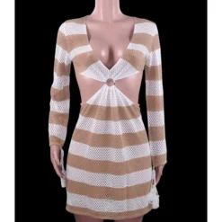V-neck Cutout Stripe Knitted Beach Dress -Amour Vert shop 210410081 8