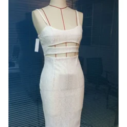 Pure Color Hollow Embroidery Mesh Lace Sling Bodycon Dress -Amour Vert shop 210510280 4