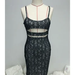 Pure Color Hollow Embroidery Mesh Lace Sling Bodycon Dress -Amour Vert shop 210510280 5