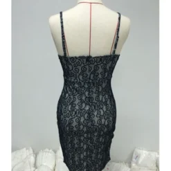 Pure Color Hollow Embroidery Mesh Lace Sling Bodycon Dress -Amour Vert shop 210510280 6
