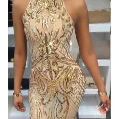 Sequin Detail Print Sling Bodycon Dress 210519047