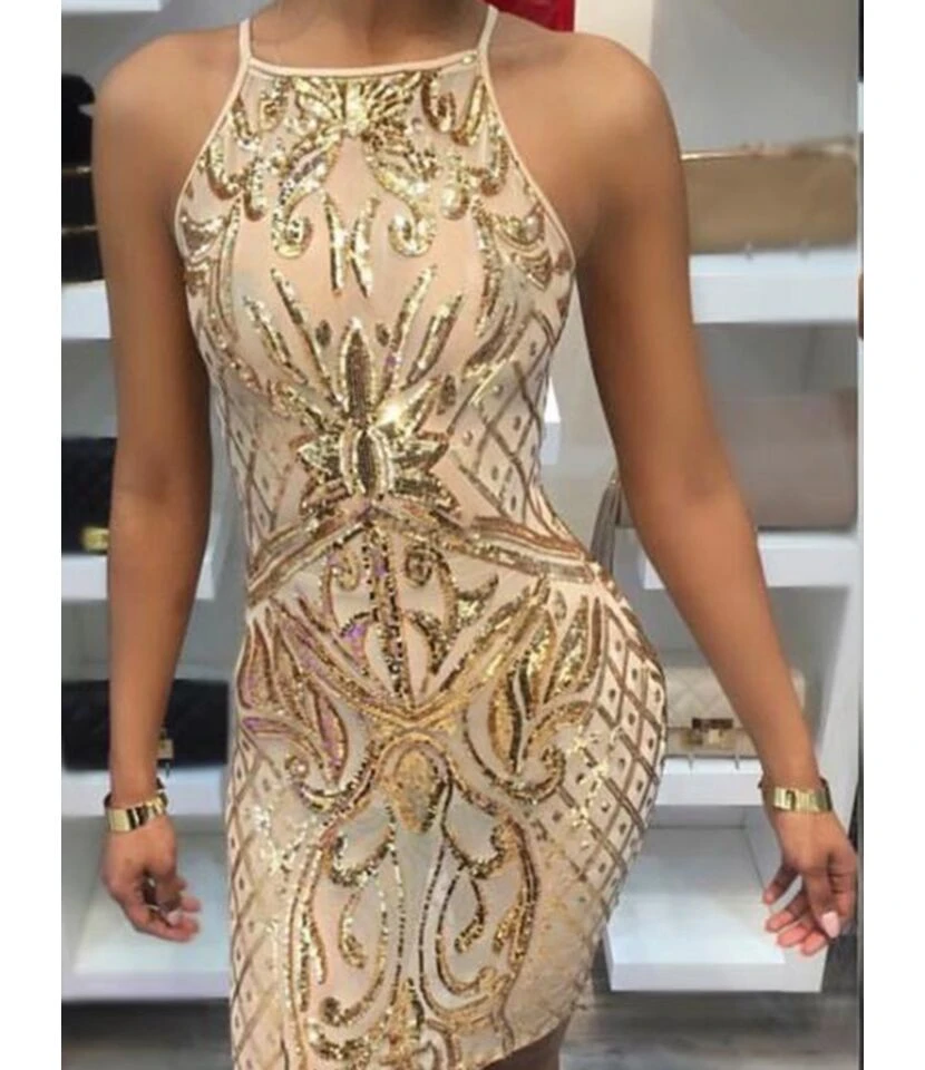 Sequin Detail Print Sling Bodycon Dress 210519047 3 Sequin Detail Print Sling Bodycon Dress 210519047