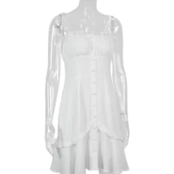 Tie Shoulder Ruffle Trim Single-breasted White Cami Dress 210524066 -Amour Vert shop 210524066 4