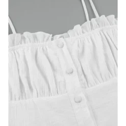 Tie Shoulder Ruffle Trim Single-breasted White Cami Dress 210524066 -Amour Vert shop 210524066 6