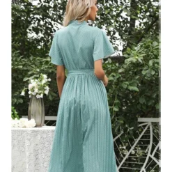 Flare Sleeve Drawstring Waist Lace-up Pleated Dress 210524249 -Amour Vert shop 210524249 2