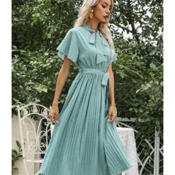 Flare Sleeve Drawstring Waist Lace-up Pleated Dress 210524249 -Amour Vert shop 210524249 6