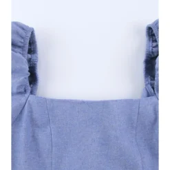 Square Collar Puffed Sleeves Plain Color Linen A-line Dress 210524703 -Amour Vert shop 210524703 9