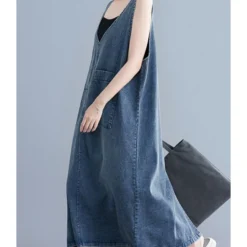 Oversize V-collar Solid Color Hem Split Pocket Denim Tank Dress 210528233 9 Oversize V-collar Solid Color Hem Split Pocket Denim Tank Dress 210528233 -Amour Vert shop 210528233 2