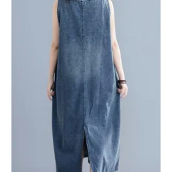 Oversize V-collar Solid Color Hem Split Pocket Denim Tank Dress 210528233 8 Oversize V-collar Solid Color Hem Split Pocket Denim Tank Dress 210528233 -Amour Vert shop 210528233 3