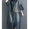 Colorblock Lapel Neck Single-breasted Stitching Oversize Denim Dress 210528496 -Amour Vert shop 210528496 1 1