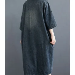 Colorblock Lapel Neck Single-breasted Stitching Oversize Denim Dress 210528496 -Amour Vert shop 210528496 3