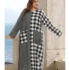 Plus Size Plaid Stitching Stripes Pocket Long Sleeve Maxi Dress 210531896 -Amour Vert shop 210531896 1