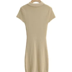 Lapel Button Knit Short Sleeve Plain Bodycon Dress 210601763 -Amour Vert shop 210601763 10