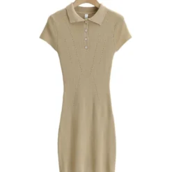 Lapel Button Knit Short Sleeve Plain Bodycon Dress 210601763 -Amour Vert shop 210601763 9