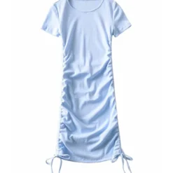 Solid Color Smock Lace-up Short Sleeve Bodycon Dress 210601979 -Amour Vert shop 210601979 3