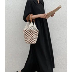 Plus Size Lapel Collor Waist Frilled Short Sleeve Black Dress 210602387 -Amour Vert shop 210602387 3