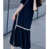 Plus Size Crew Neck Stitching Pleated Hem Chiffon Dress 210602597 1 Plus Size Crew Neck Stitching Pleated Hem Chiffon Dress 210602597 -Amour Vert shop 210602597 2 1