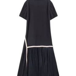 Plus Size Crew Neck Stitching Pleated Hem Chiffon Dress 210602597 -Amour Vert shop 210602597 5