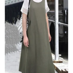 Plus Size Solid Color Casual Suspender Dress Wholesale 210602709 -Amour Vert shop 210602709 3