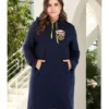 Plus Size Color Block Drawstring Pocket Detail Long Sleeves Hooded Dress 210621903 -Amour Vert shop 210621903 2 1