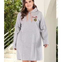 Plus Size Color Block Drawstring Pocket Detail Long Sleeves Hooded Dress 210621903 -Amour Vert shop 210621903 3 1