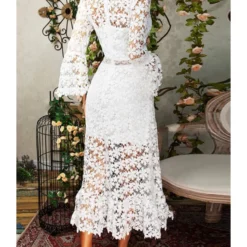 V Neckline Lace Hollow Swing Dress 210628134 -Amour Vert shop 210628134 5