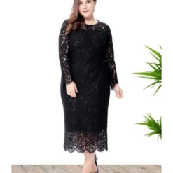 Plus Size Lace Hollow Bodycon Slim Evening Dress 210722029 -Amour Vert shop 210722029 3