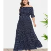 Plus Size Off Shoulder Ploka Dot Fungus Hem Maxi Dress 210722138 -Amour Vert shop 210722138 2