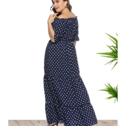 Plus Size Off Shoulder Ploka Dot Fungus Hem Maxi Dress 210722138 -Amour Vert shop 210722138 3