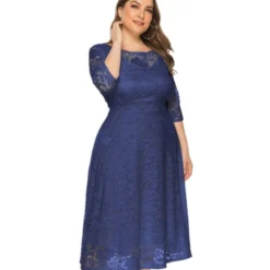 Plus Size Lace Hollow Pocket Detail Evening Dress 210722587 -Amour Vert shop 210722587 5