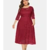 Plus Size Lace Hollow Pocket Detail Evening Dress 210722587