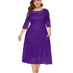 Plus Size Lace Hollow Pocket Detail Evening Dress 210722587 -Amour Vert shop 210722587 7