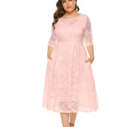 Plus Size Lace Hollow Pocket Detail Evening Dress 210722587 -Amour Vert shop 210722587 8