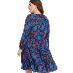 Floral Pattern Loose Long Sleeve Round Neck Plus Size Dress 210722623 -Amour Vert shop 210722623 3
