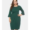 Large Size Crew Neck Flare Sleeve Slim Dress 210722824 -Amour Vert shop 210722824 1