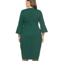Large Size Crew Neck Flare Sleeve Slim Dress 210722824 -Amour Vert shop 210722824 3