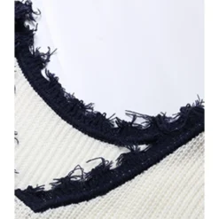 Colorblock V-neck Fringe Trim Loose Sweater Dress 210730738 -Amour Vert shop 210730738 3