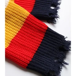 Colorblock V-neck Fringe Trim Loose Sweater Dress 210730738 -Amour Vert shop 210730738 4