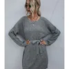 Short Sweater Dress Loose Tie Up Casual 210803431 -Amour Vert shop 210803431 1