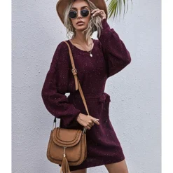 Short Sweater Dress Loose Tie Up Casual 210803431 -Amour Vert shop 210803431 2