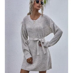 Short Sweater Dress Loose Tie Up Casual 210803431 -Amour Vert shop 210803431 3
