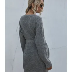 Short Sweater Dress Loose Tie Up Casual 210803431 -Amour Vert shop 210803431 4