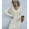 Casual Knitting Short Dress V-neck Twist 210803584 -Amour Vert shop 210803584 1