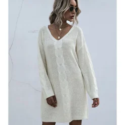 Casual Knitting Short Dress V-neck Twist 210803584 -Amour Vert shop 210803584 3