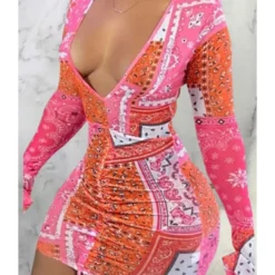 Deep V-neck Flare Cuff Sexy Bodycon Strappy Dress 210810163