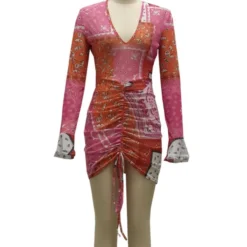 Deep V-neck Flare Cuff Sexy Bodycon Strappy Dress 210810163 -Amour Vert shop 210810163 4