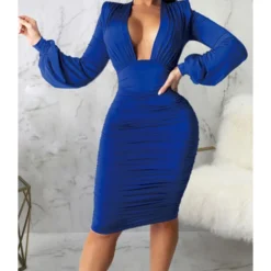 Midi Dress Bodycon Solid Low Cut 210810946