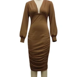 Midi Dress Bodycon Solid Low Cut 210810946 -Amour Vert shop 210810946 8